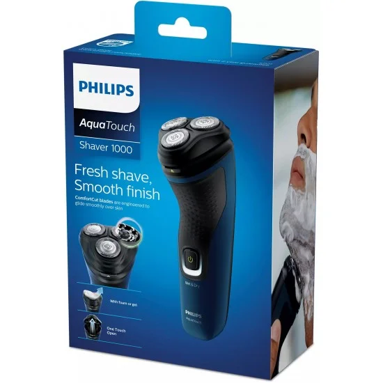 تصویر ماشین اصلاح فیلیپس مدل S1121، دارای 3 تیغه خودتیزشونده و بدنه ضد آب (Aquatouch)