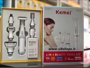 ست تصویر ست اصلاح بانوان کیمی مدل KM-3523 با 6 سری قابل تعویض و کابل شارژ USB به رنگ سفید و صورتیبانوان کیمی مدل Kemei KM-3523