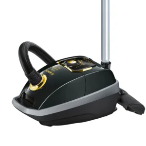 جاروبرقی کیسهای بوش مدل 8Gold با رنگ مشکی و طلایی، موتور HiSpin و لوله خرطومی کنفی مقاوم