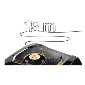 جاروبرقی کیسهای بوش مدل 8Gold با رنگ مشکی و طلایی، موتور HiSpin و لوله خرطومی کنفی مقاوم