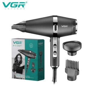تصویر سشوار وی جی آر مدل VGR V-451 مشکی رنگ با موتور AC، توان ۲۲۰۰ وات، دیسپانسر و ۳ متمرکز کننده