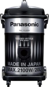 جاروبرقی سطلی پاناسونیک مدل MC-YL699 با توان 2100 وات، رنگ مشکی و خاکستری، و ظرفیت مخزن 20 لیتر