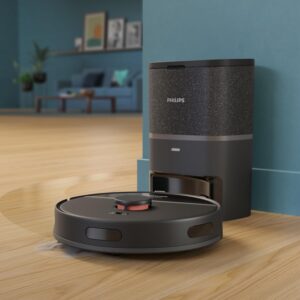 جارو رباتیک فیلیپس مدل XU3100 مشکی، 4000 پاسکال با ایستگاه شارژ و ناوبری لیزری LIDAR