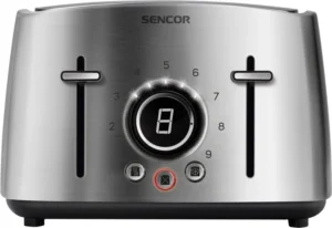تصویر توستر نان سنکور مدل STS 5070SS با بدنه استیل، 4 درگاه قرارگیری نان و نمایشگر دیجیتال (LED).