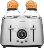 تصویر توستر نان سنکور مدل STS 5070SS با بدنه استیل، 4 درگاه قرارگیری نان و نمایشگر دیجیتال (LED).