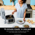 تصویر مولتی کوکر نینجا مدل ON401 (Speedi) خاکستری، نمایش دهنده پنل دیجیتال با تنظیمات Rapid Cooker و ایرفرای (Air Fry).