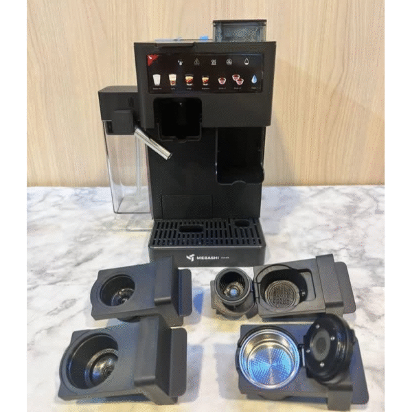 اسپرسو ساز مباشی مدل ME-CEM403 - دستگاه هیبریدی سفید رنگ با مخزن شیر داخلی و پنل لمسی