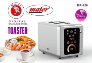 توستر نان مایر مدل MR426 با بدنه تمام استیل براق و صفحه نمایش کنترل تمام لمسی دیجیتال