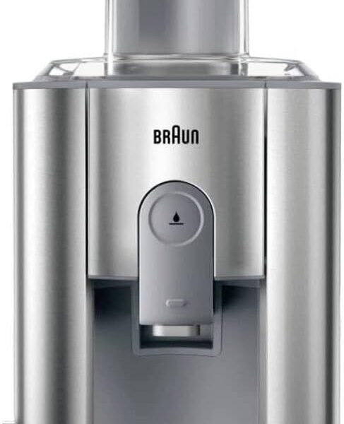تصویر آبمیوه گیری براون مدل J700 سری Multiquick 7 به رنگ استیل و مشکی با مخازن شفاف و دهانه بزرگ