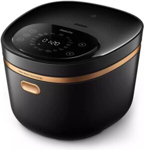 تصویر مولتی کوکر فیلیپس مدل HD4539 به رنگ مشکی با صفحه کنترل لمسی LED و کاسه داخلی نچسب Maifanshi