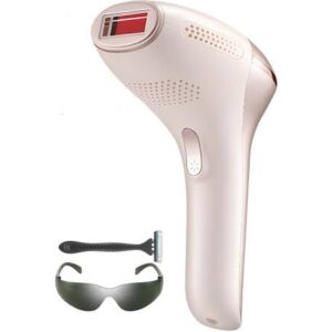 تصویر دستگاه لیزر خانگی دی اس پی مدل 70659 به رنگ سفید/طلایی با صفحه نمایش LCD و عینک محافظ