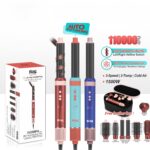 تصویر ست استایلر موی دی اس پی مدل 50226 به رنگ قرمز، آبی و صورتی با موتور ۱۱۰۰۰۰ دور در دقیقه و ۸ سری مختلف داخل کیف چرمی