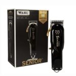 تصویر ماشین اصلاح وال مدل Senior Cordless به رنگ نقره‌ای و مشکی با لوگوی WAHL و تیغه قابل تنظیم