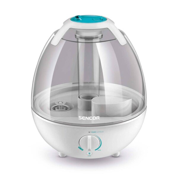 بخور سرد سنکور مدل SHF2080WH به رنگ سفید و آبی در بسته‌بندی با قابلیت آروماتراپی