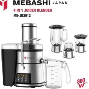 تصویر آبمیوه گیری 4 کاره مباشی مدل ME-JB2012 به رنگ استیل/مشکی با پارچ مخلوط کن شیشهای و پنل کنترل دیجیتال