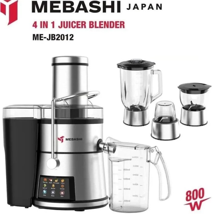 pTfv3XmtgvFpMbaY تصویر آبمیوه گیری 4 کاره مباشی مدل ME-JB2012 به رنگ استیل/مشکی با پارچ مخلوط کن شیشهای و پنل کنترل دیجیتال